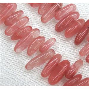 red watermelon crystal quartz beads, chip stick, freeform, approx 12-25mm, 15.5 inches