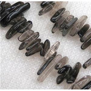 smoky quartz stick bead, chips freeform, approx 12-25mm, 15.5 inches