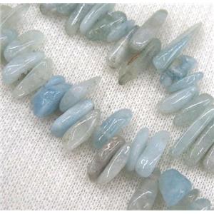 Aquamarine beads, chip, freeform stick, approx 12-25mm, 15.5 inches