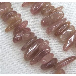 strawberry quartz beads, chip stick, freeform, approx 12-25mm, 15.5 inches