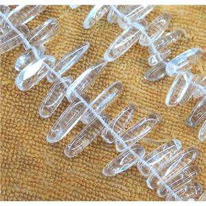 clear quartz crystal beads, synthetic, freeform stick, approx 12-25mm, 15.5 inches
