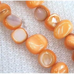 freshwater shell chip beads, freeform, orange, approx 6-10mm, 15.5 inches