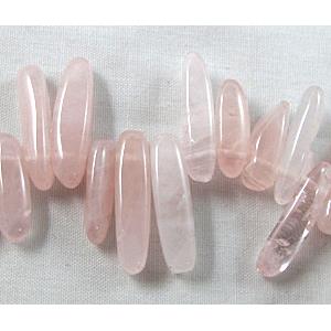 Rose Quartz beads, Erose Chip, 4mm wide, 14-21mm length,16 inch length