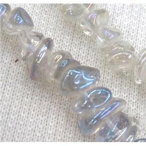 clear quartz chip bead, freeform, lt.blue electroplated, approx 5-8mm, 15.5 inches