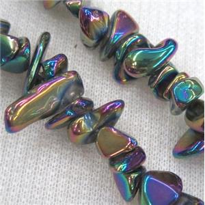 clear quartz chip bead, freeform, rainbow electroplated, approx 5-20mm, 15.5 inches