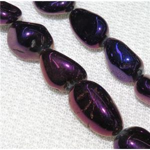 clear quartz bead chips, freeform, purple electroplated, approx 5-15mm, 15.5 inches