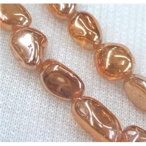 clear quartz bead chips, freeform, pink electroplated, approx 5-15mm, 15.5 inches