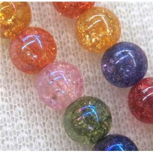 crackle clear quartz beads synthetic with crystal, round, mixed, AB-color, approx 10mm dia