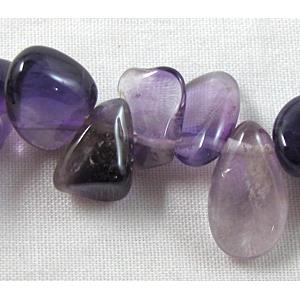 Amethyst beads, freeform Drop, Top-Drilled, 5mm wide, 10mm length,16 inch length