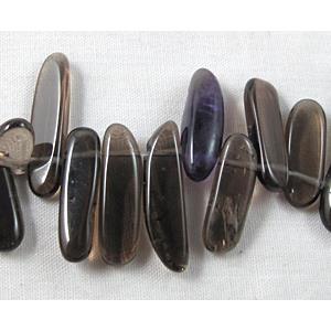 Smoky Quartz beads, freeform Chips, Top-Drilled, 4-5mm wide, 15-23mm length, 16 inch length