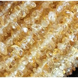 yellow quartz chips beads, freeform chip, approx 3-6mm, 32 inchlength