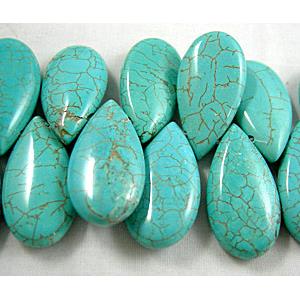 Chalky Turquoise beads, Teardrop, top-drilled, blue treated, 15.5x30x7mm,53pcs per st