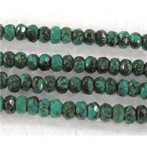 turquoise bead, faceted rondelle, green treated, approx 5x8mm