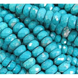 blue treated turquoise beads, faceted rondelle, approx 6x10mm