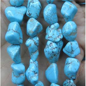 blue turquoise chip bead, freeform, dye, approx 8-16mm