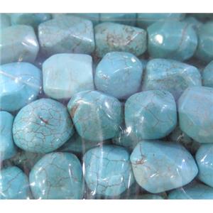 blue Turquoise nugget bead, faceted freeform, approx 10-14mm