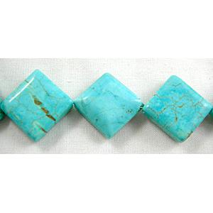 Chalky Turquoise beads, Corner-Drilled Rhombus, 14x14x6mm,23pcs per st