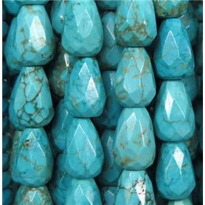 bule turquoise bead, faceted teardrop, approx 10x14mm