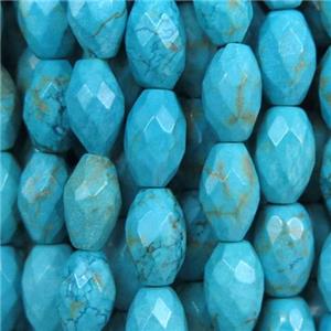 blue turquoise bead, faceted rice, approx 8x10mm