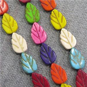 synthetic Turquoise leaf beads, mix color, approx 12x18mm