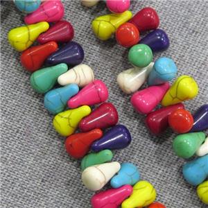synthetic Turquoise teardrop beads, top-drilled, mix color, approx 6-11mm