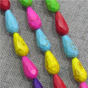 synthetic Turquoise beads, faceted teardrop, mix color, approx 10x17mm