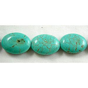 Chalky Turquoise beads, Flat Oval, 12x16x6mm,26pcs per st