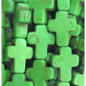 green synthetic Turquoise cross beads, approx 8x10mm, 15.5 inches