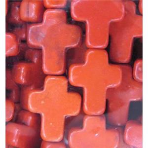 orange synthetic Turquoise cross beads, approx 8x10mm, 15.5 inches