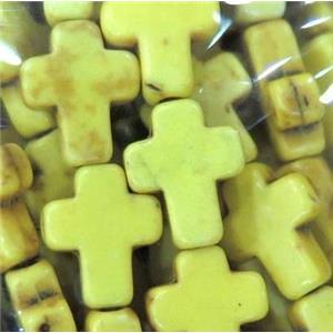 yellow synthetic Turquoise cross beads, approx 12x16mm, 15.5 inches