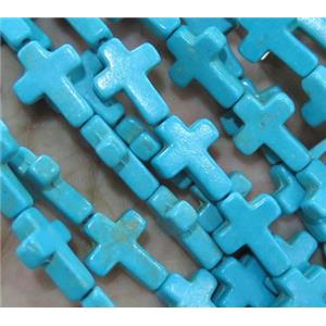 blue synthetic Turquoise cross beads, approx 8x10mm, 15.5 inches