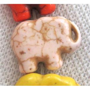 white synthetic Turquoise elephant beads, approx 25x35mm
