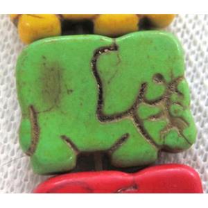 green synthetic Turquoise elephant beads, approx 17x22mm