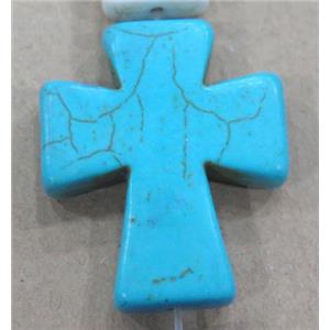 blue turquoise bead, cross, synthetic, approx 40x50mm