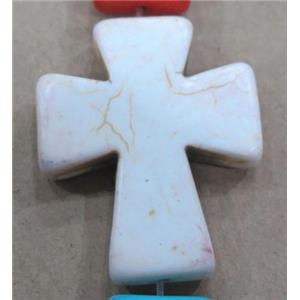 white turquoise beads, cross, synthetic, approx 40x50mm