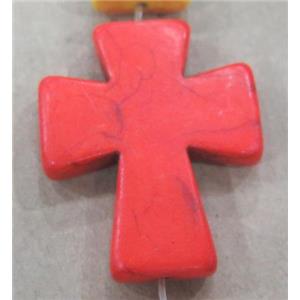 orange turquoise bead, cross, synthetic, approx 30x36mm