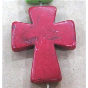 red turquoise bead, cross, synthetic, approx 30x36mm