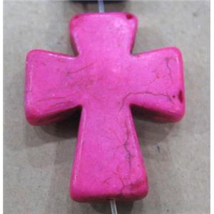 hotpink turquoise bead, cross, synthetic, approx 40x50mm