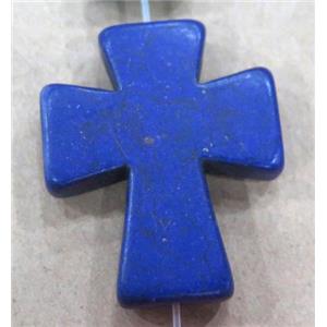 deep-blue turquoise bead, cross, synthetic, approx 40x50mm