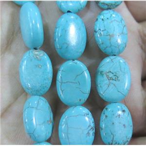 blue Chalky Turquoise beads, Flat Oval, 10x14mm, 15.5 inches length