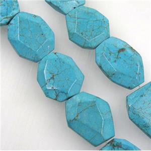 blue turquoise beads, faceted freeform, approx 15-25mm