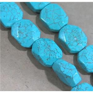 blue turquoise beads, faceted rectangle, approx 12-14mm