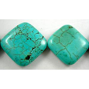 Chalky Turquoise, Stabilized, Corner-Drilled Rhombus, 25x25mm, 13pcs per st