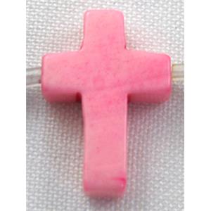 Chalky Turquoise beads, Stabilized, cross, pink, 12x16mm, 25pcs per st