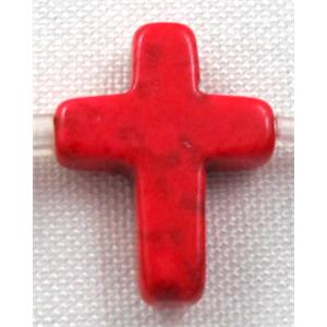 Chalky Turquoise beads, Stabilized, cross, red, 12x16mm, 25pcs per st