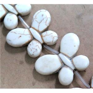 Chalky Turquoise beads, Stabilized, butterfly, white, 24x35mm, 14pcs per st