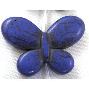 Chalky Turquoise beads, Stabilized, butterfly, blue, 24x35mm,14pcs per st