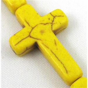 yellow synthetic Turquoise cross beads, approx 8x10mm