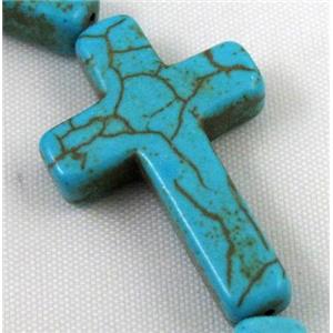 blue synthetic Turquoise cross beads, approx 15x20mm