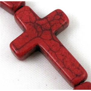 red synthetic Turquoise cross beads, approx 18x25mm